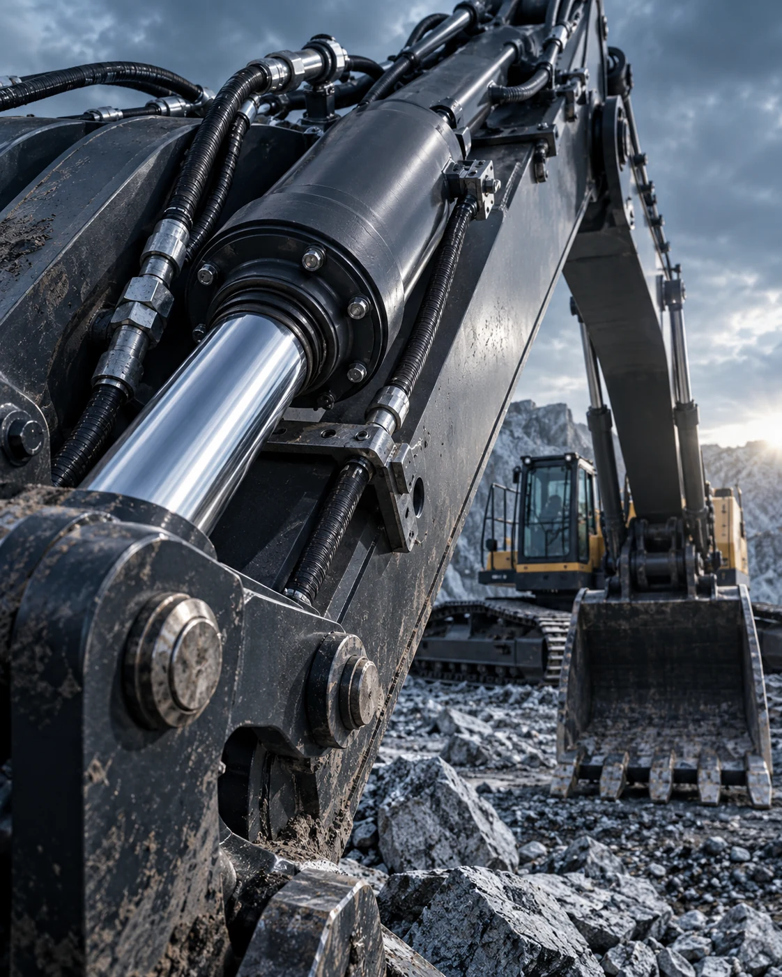 Hydraulic cylinder on heavy construction equipment